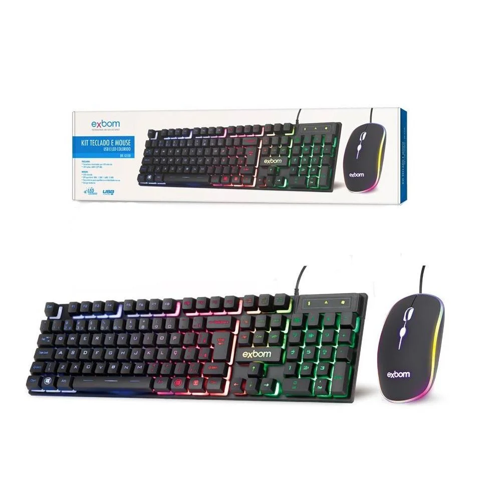 KIT TECLADO E MOUSE GAMER EXBOM BK-G550 LED - RGB